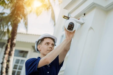 Professional technician installing cameras